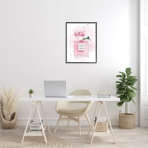 Image of Stupell Industries Pink Flower Perfume Fashion Glam Design, Designed by Amanda Greenwood Wall Art, 24 x 1.5 x 30, Black Framed