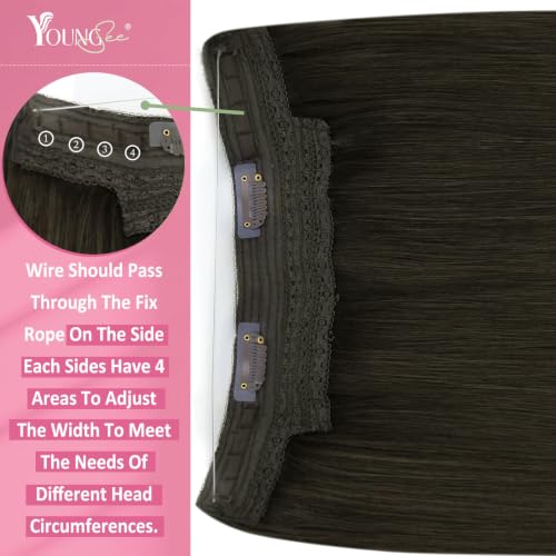 Image of YoungSee Wire Human Hair Extensions Ash Brown, Wire Hair Extensions Real Human Hair, Can Be Styled Straight Remy Hair, Human Hair Fish Line Extensions, 18 Inch 85G Medium Length Dark Ash Brown