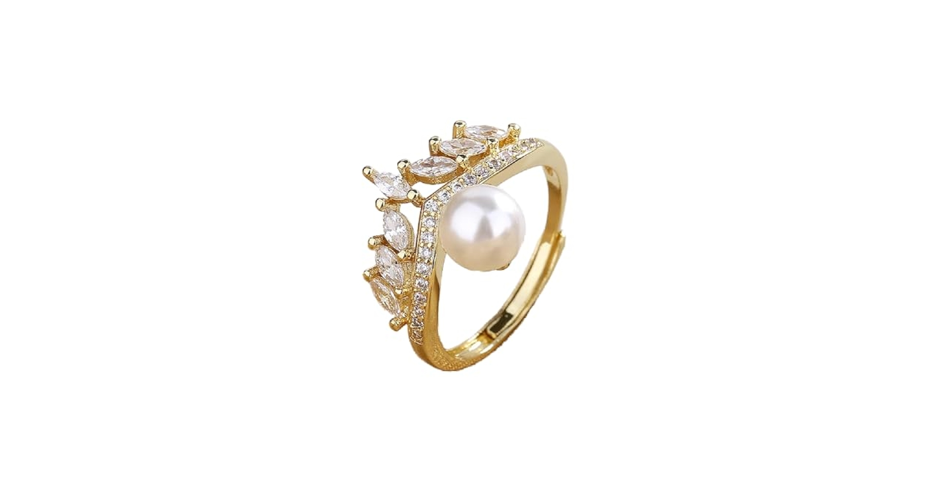 Amazon.com: Mnyixsi Silver Gold Pearl CZ Ring Crown Wedding