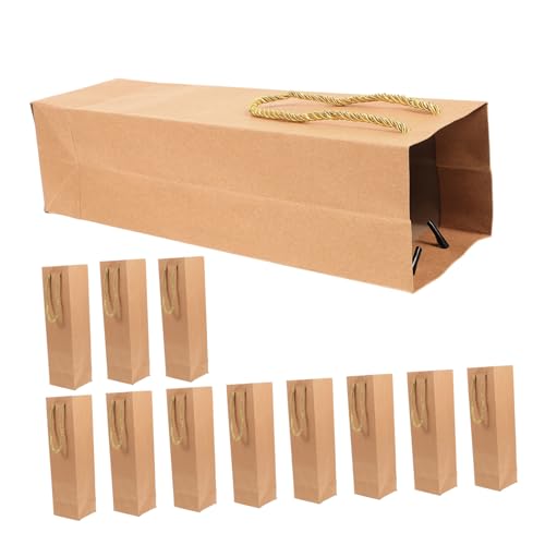 SOPOTUTU 24個クラフト紙製ワインバッグ ハンドル付き 耐久性重視の単品ボトル用 ブラウン 袋 結婚式 パーティー 誕生日 退職祝い向け大量包装