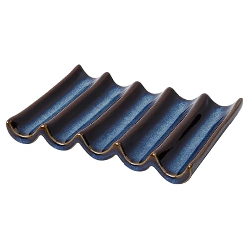 Jabonera de cerámica de drenaje, soporte antideslizante con diseño estriado, ahorro de jabón compacto para baño, fregadero de cocina o estante de ducha, color azul