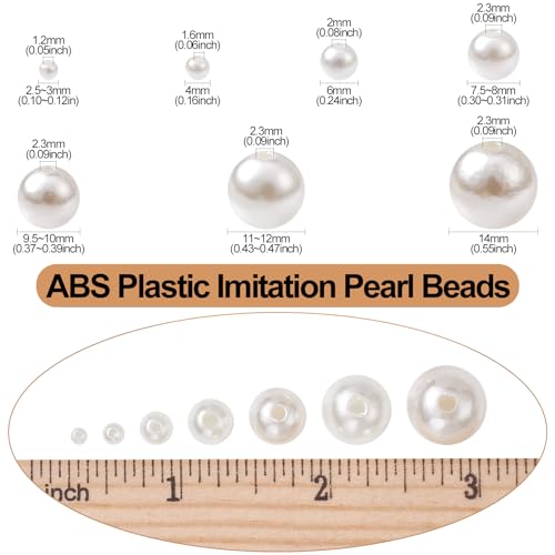 Stiesy Approx 1100pcs White Imitation Round Spacer Bead 3/4/6/8/10/12/14 mm Pearl Beads for Jewellry Making DIY Bracelet Crafting - Image 2