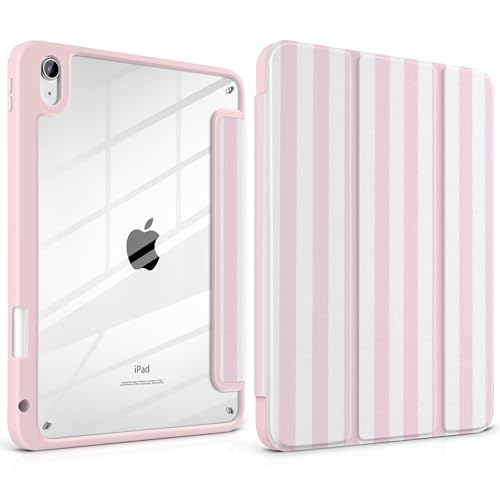 Loyrina Case for iPad (A16) 11th Generation 11 inch 2025 /iPad 10th Gen 10.9 2022 - Cute Pink White Striped Trifold Cover with Clear Back Auto Sleep/Wake Aesthetic Soft Protective Skin for Girls Women