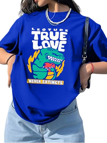 Image of LEOTUDE Oversized Cottonblend Half Sleeve Tshirt for Women, Round Neck Longline Printed Drop Shoulder Baggie Tops for Woman