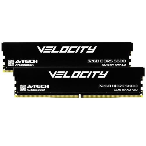 A-Tech Velocity RAM 64GB (2x32GB) DDR5 5600MHz (PC5-44800) XMP 3.0 UDIMM 1.1V Non-ECC DIMM 288-Pin Desktop Computer Gaming Memory - AV2K32G5D56X