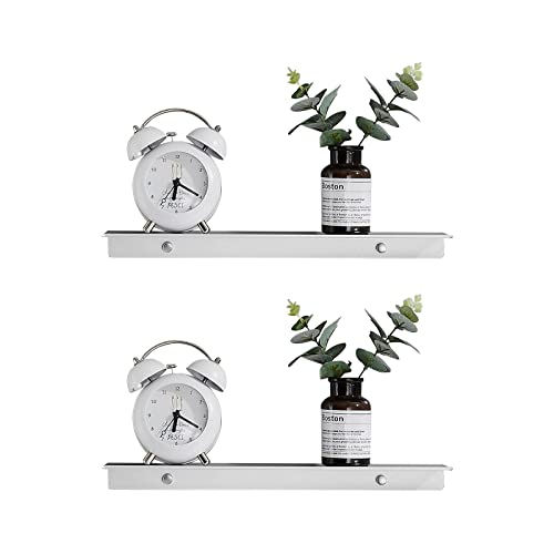 Adhesive Floating Shelves For Wall Storage, Metal Wall Shelves For Living Room, Bathroom, Kitchen, 16” Display Shelves For Collectibles(Silver, 2 Pcs) #TOP2