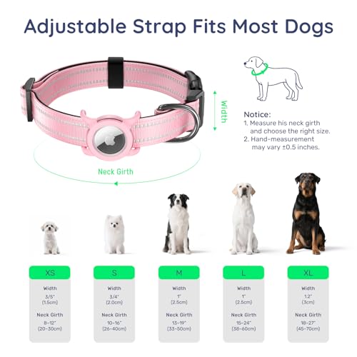 Image of Reflective Dog Collar with AirTag Holder, Waterproof Dog Collar with QR Code, Heavy Duty Adjustable Pet Collar for Small Medium Large Dogs, Pink