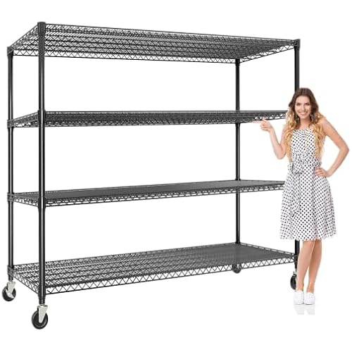 Garvee 4-Tiers Storage Shelves 2640LBS Heavy Duty Metal Shelves with Wheels