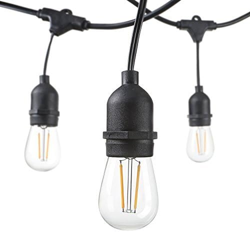 Hudson 48Ft Outdoor LED String Lights for Patio - Waterproof 15 Hanging Sockets with 2W Edison Vintange (15+1) Bulbs - Decorative Cafe, Bistro Garden, Gazebo, Backyard