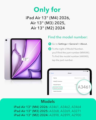 Image of ESR for iPad Air 13 Inch Case M4 /M3 /M2 (2026 /2025 /2024), Removable Magnetic Cover, Adjustable Portrait /Landscape Stand with Raised Screen View, 9 Standing Angles, Shift Series, Black