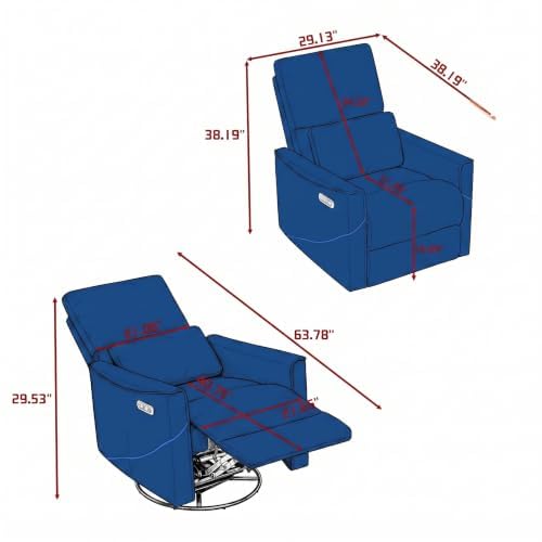 Image of Leather Power Swivel Rocking Recliner Chair, Electric Lazy Boy Reclining with Home Theater Seating, 360 Swivel Oversized Recliner Chair for Living Room, Bedroom, Reading, Napping, Blue