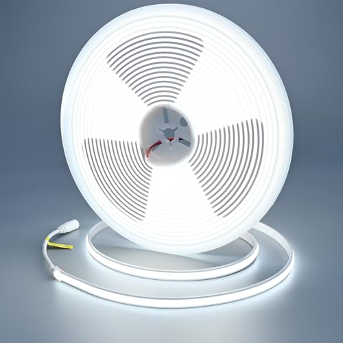 GOMING 24V 10M Neon COB Ruban LED Blanc Froid 6000K IP67 étanche 312LEDs/M CRI 93+ 6300lm 11W/M Lueur Uniforme Flexible Bande LED Autocollante pour Accueil Décorer(Alimentation non Incluse)