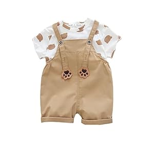 ACMEDE Kleinkinder Kleidung Set Baby Jungen Mädchen Baumwolle T-Shirt + Baby Jeans Latzhose Kurz Sommer Jeans Overalls Shortalls Gr. 74/80/86/92/98/104/110