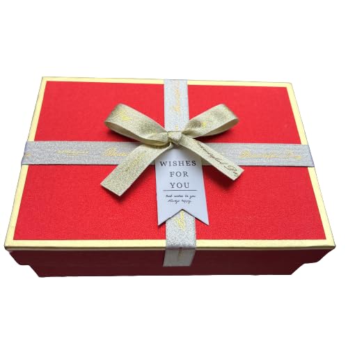Red Gift Box for Presents, 3 Pack Premium Gift Boxes with Lids and Ribbon(17.5-22.5CM), Large Gift Box, Recctangle Empty Cardboard Box for Birthday/Valentines Day/Wedding/Anniversaries/Gift Packaging