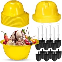 Uiifan 12 Sets Construction Ice Cream Bowls with Shovel Spoons, 8 oz Plastic Helmet Dessert Cups Snack Bowls for Construction Birthday Party Supplies, Kids Themed Party Favors Yellow