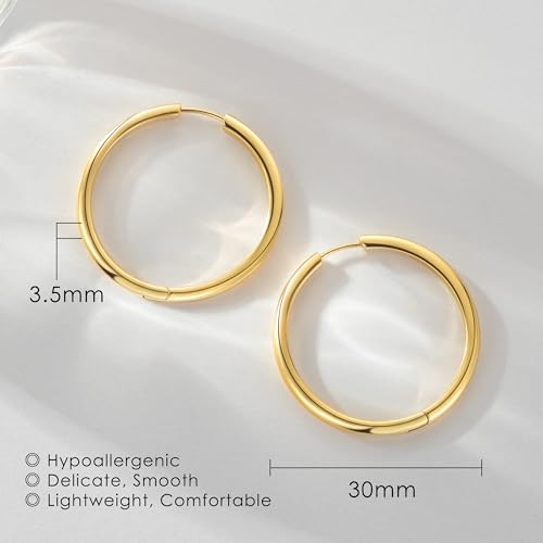 Gold Hoop Earrings 14K Gold Huggie Hoop Earrings for Women Minimalist Round-Edge Women’s Hoops Earring 30 * 3.5MM 5