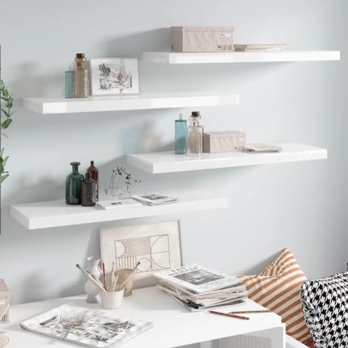 Image of Aries Wooden Floating Wall Shelf| Wall Rack Shelf | Wall Mount for Living Room, Bedroom, Kitchen (Set of 4 White, XX-Large (24inches))