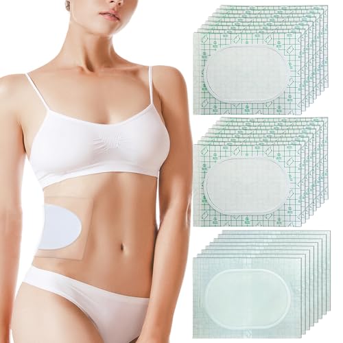 24 Pack Castor Oil Pack Wrap for Stomach, 8 x 6 inches PU Film Organic Cotton Castor Oil Patches for Sensitive Skin, Disposable Self-Adhesive Pads, Waterproof Anti Leakage Oil Pack for Home and Travel