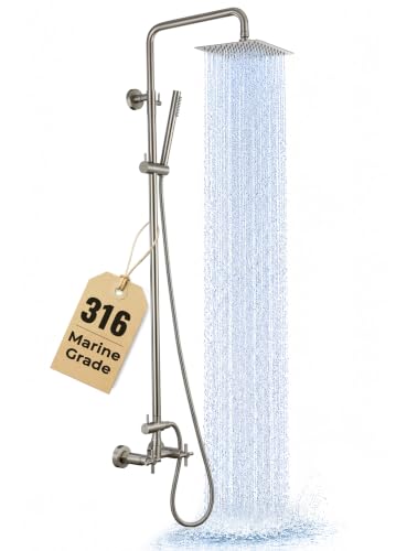 G-Promise kit de ducha exterior inoxidable grado marino 316 de 8 pulgadas | Acero inoxidable SUS 316, fácil instalación, altura ajustable, montaje en pared, para piscina, patio y casas costeras miniatura 1