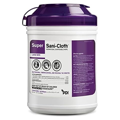 PDI Q55172 Super Sani Cloth Germicidal Disinfecting Wipes, Large 6" x 6-3/4", 160 Wipes (Case of 12 Canisters) Cover