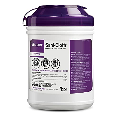 PDI Q55172 Super Sani Cloth Germicidal Disinfecting Wipes, Large 6" x 6-3/4", 160 Wipes (Case of 12 Canisters) #1