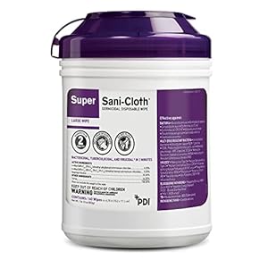 PDI Q55172 Super Sani Cloth Germicidal Disinfecting Wipes, Large 6″ x 6-3/4″, 160 Wipes (Case of 12 Canisters)