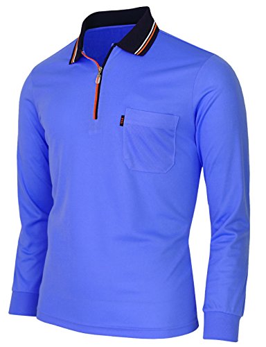 BCPOLO Zip Polo Shirt Athletic Long Sleeve Dri Fit Zip Polo-Blue-XL (Asia-3XL)