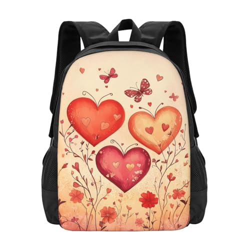 Cartoon Heart Cute Valentine's Decor Backpacks Minimalist Backpack for Men and Women with Fun Graphic Cartoon Print 16.5
