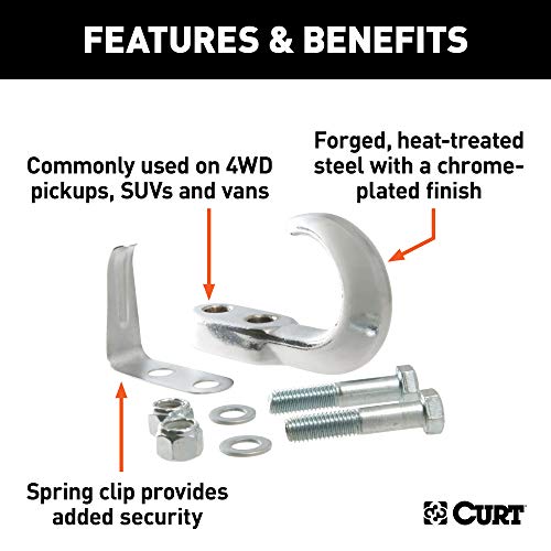 Curt 22401 Bolt-On Chrome Steel Tow Hook With Spring Clip, 10,000 Lbs Capacity #TOP2