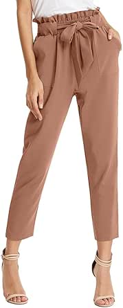 GRACE KARIN Women's Paper Bag Waist Pants Slim Fit Casual Office Pencil Pants