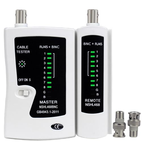 MAVENAXE Coaxial(Coax) Tester Portable BNC RJ59 and F-Style RJ45 Ethernet CAT5/CAT6/Coax Continuity Cable Tester Wire Checker Tool with F Female Adapters