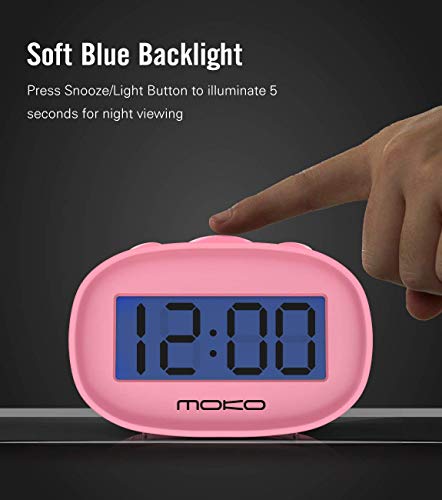 Moko Kids Alarm Clock For Bedroom, Small Size With Large Digital Display And Backlight, Table Desk Clock Battery Operated, Easy To Use And Set, Pink #TOP3