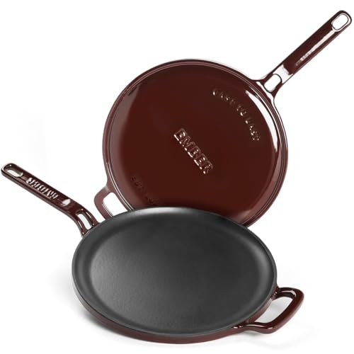 Image of Ember Cookware TitaniumClad Enamel Cast Iron Tawa for Dosa 27 cm | 10-Year Warranty | Rust-Proof Cast Iron Tawa for Roti & Dosa | Non Stick Dosa Tawa | Heavy Duty Induction Cookware | Wine