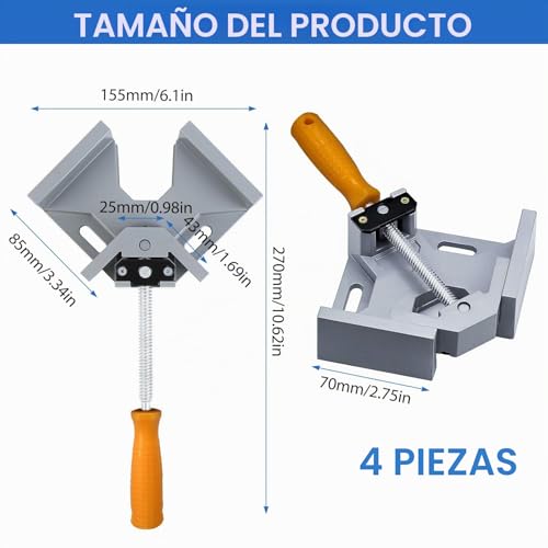 Miniatura 2 de 4 Piezas Sargentos Carpintero De 90 , Abrazadera Metalicas De Ángulo, Sargentos De Apriete De Solo Mango, Con Mandíbula Giratoria Ajustable, Para Carpintería,Ingeniería,Carpintería,Soldadura