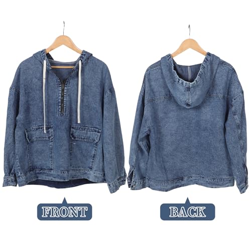 Veste jean oversize à capuche style vintage avec compartiments de rangement - 5