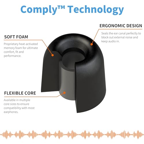 Image of Comply Isolation Noise Cancelling Memory Foam Earphone Tips for Sennheiser HD1 Momentum MIE2, IE 800 S, CX 3.00, 5.00 and 7.00BT, Premium Replacement Earbud Tips, Comfortable Secure Fit(Large,3 Pairs)