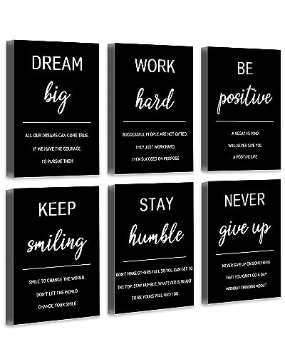 Drsoum Inspirational Office Wall Art Motivational Wall Decor 12” x16” 𝗙𝗿𝗮𝗺𝗲𝗱 Quotes Wall Art for Living Room Encouraging Canvas Posters for Bedroom Sayings for Wall Decor - Set of 6 (Framed)