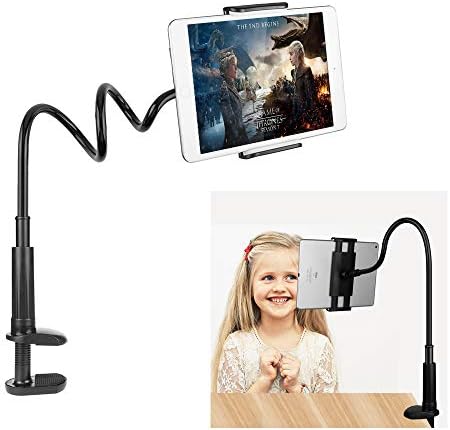 FUTESJ Gooseneck Tablet Stand, Clamp Mount Phone Holder Flexible Clip Lazy Arm Bracket Compatible for 10.5-Inch iPad Pro/iPad/Nintendo Switch/Samsung Galaxy Tabs/Amazon Kindle Fire HD(Black)