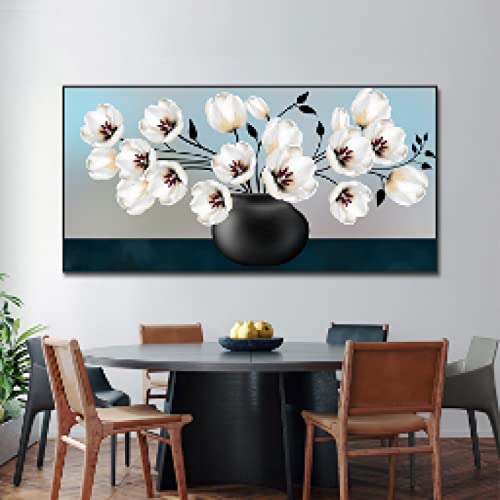 Toile fleurs blanches abstraites moderne affiche murale lumineuse 50x100 cm - 4