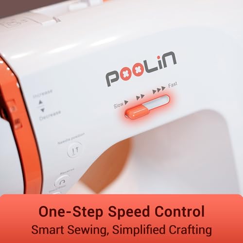 Image of PooLin EOC02 Computerized Sewing Machine,Easy Home Sewing Machine with 200 Stitches,7 Feet,LCD Screen,Wide Table,Friendly Sewing Machines for Beginners,Gifts for Mother Wife,Automatic Needle Threader