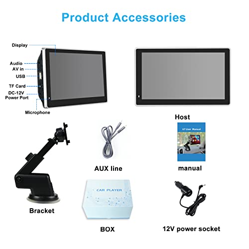 Wireless Carplay Android Auto Portable Apple Carplay Screen Navigation 7 Inch Portable Car Audio Receiver Support Youtube, Car Radio Receiver With Gps, Wifi, Fm, Aux, Dash Windshield Mounted #TOP6