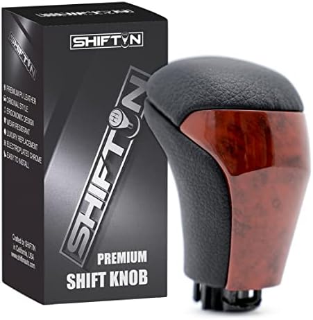 SHIFTIN Black Leather Walnut Brown Wood Replacement Gear Shift Knob Shifter for Toyota Highlander 2014-2019 Tacoma 2016-2021 (Black Leather/Walnut Wood)