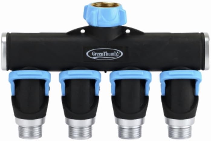 Metal Full Flow 4 Way Garden Hose Faucet Splitter with Shut Offs - Pack of (2)