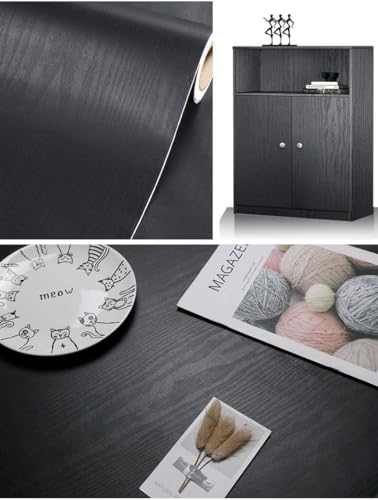 Black Wallpaper - Wood Peel and Stick Wallpaper – Black Wood Self-Adhesive & Removable Wall Paper for Countertop Furniture Kitchen Wall, Countertop Contact Paper, Easy to Clean, 11.8\'\'×78.8\'\' Vinyl - Thumbnail 3