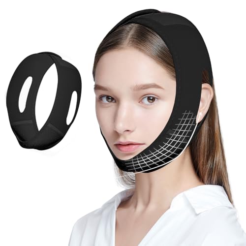 Correa para la barbilla, reductor de papada, adelgazante facial en forma de V, mascarilla de mentón, correa ajustable para dormir, esculpir la mandíbula y reafirmar la piel (negro)