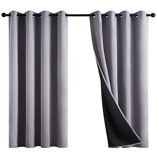 Topfinel 100% Blackout Curtains for Bedroom, Grey Curtains with Blackout Curtain Lining, Thermal Lined Curtains Eyelet 54 drop, Black Out Soundproof Curtains 46 x 54 Inch (117 x 137 cm), Set of 2