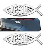 Ferianl 2PCS Jesus Fish Decal Sticker, 3D Christian Fish Symbol Decal, Waterproof Car Chrome Decorative Badge Sticker, Universal for Vehicle, Truck, RV (Silver)