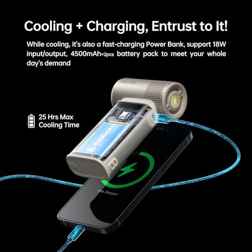 Image of JISULIFE Portable Handheld Fan Ultra2, 9000mAh Max 25 Hrs, 5 in 1, 100 Speed Turbo Fan Rechargeable, Metal Shell Multi-Function Travel Essentials Gifts for Men-Brown