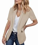 Cicy Bell Women's Casual Blazer Short Sleeve Lapel Open Front Work Office Suit Jacket Light Khaki