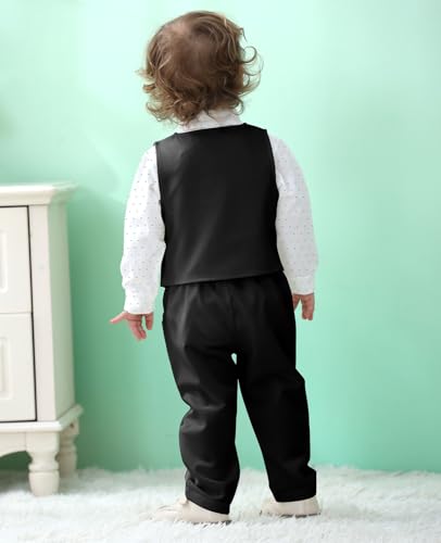 HOZIY Baby Boy Suits Infant Gentleman Outfit Collared Shirt+Vest+Tie+Corsage+Pants 5Pcs Baptism Wedding Sets for 0-24 Months3